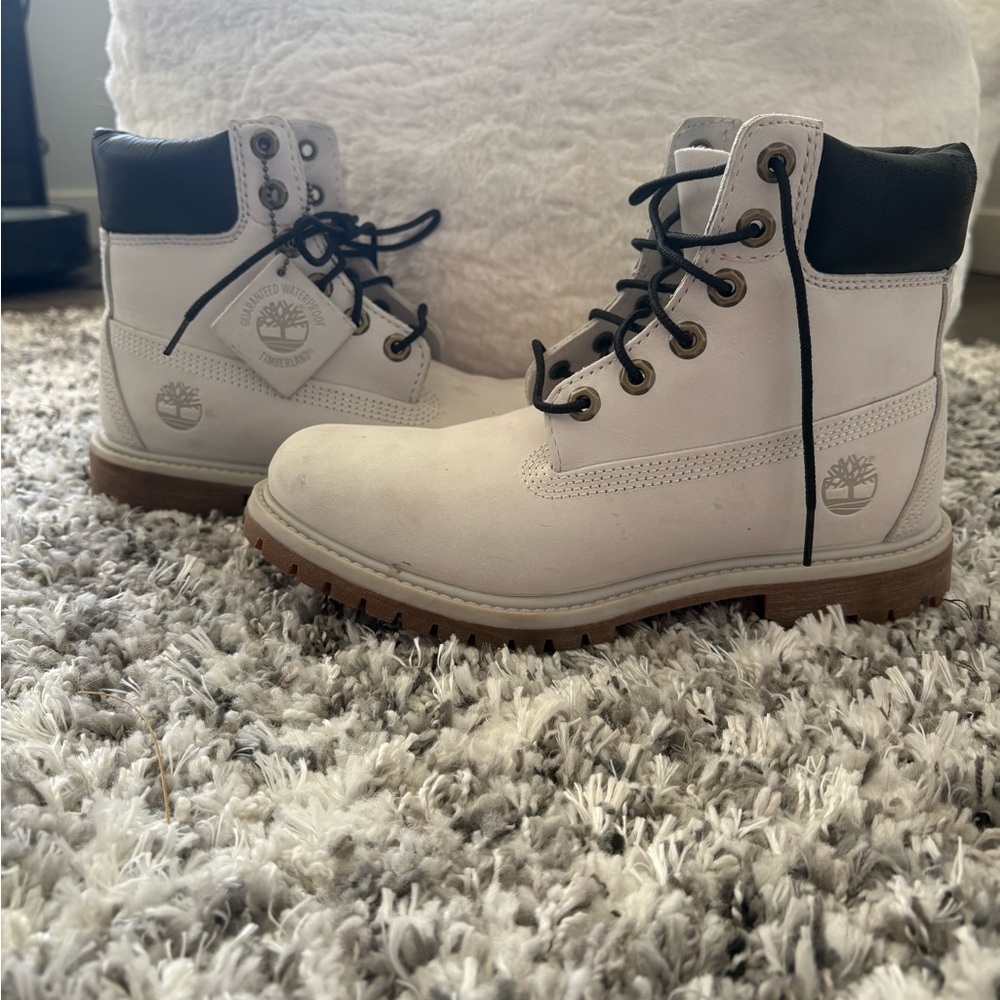 Timberland White and Black Boots